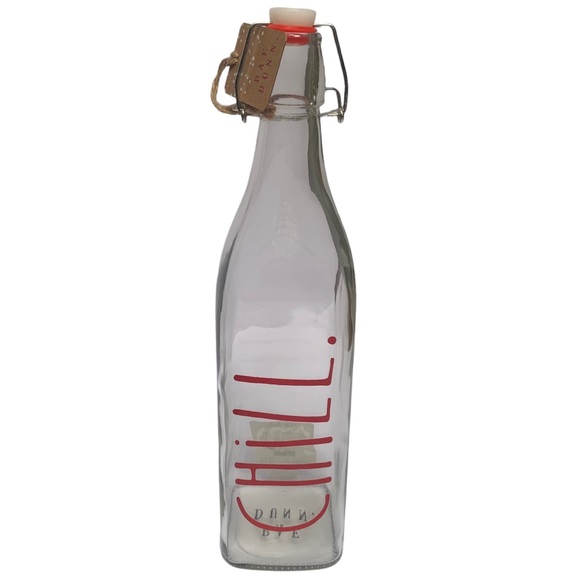 Rae Dunn CHILL Clear Glass Bottle Bail & Trigger Closure Red Letters NWT 2017